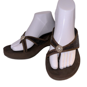 Yellow Box Genesis Brown Sequin Wedges with Rhinestone Accent Size 11 - EUC